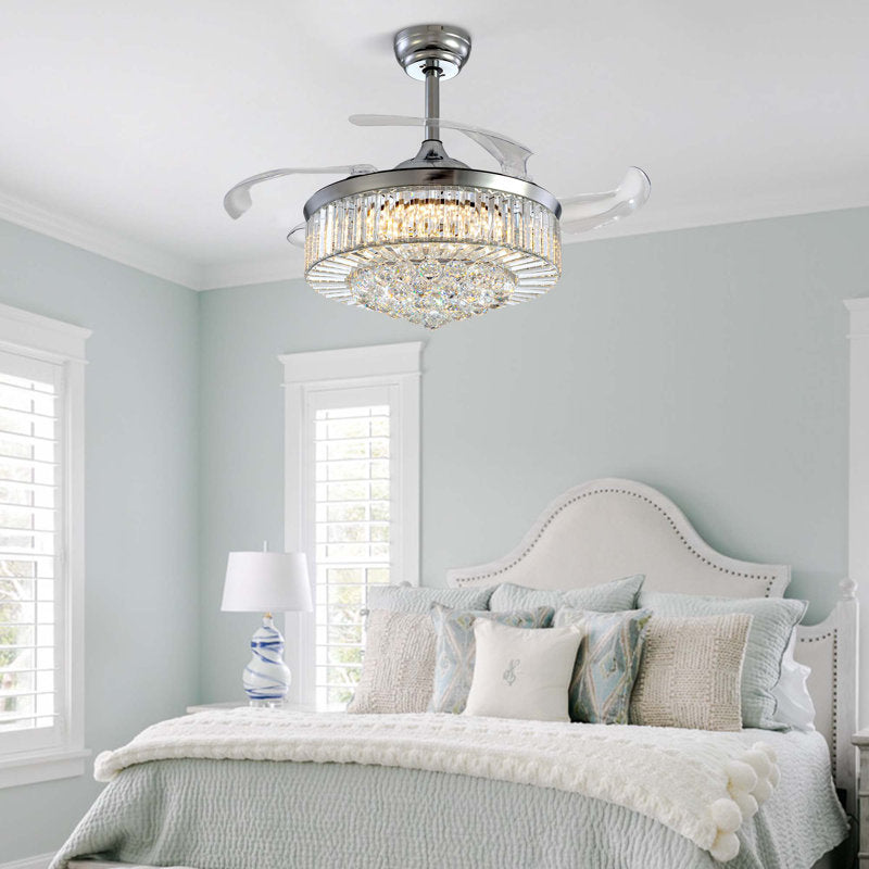 Presnell Dimmable Crystal Ceiling Fan with LED Lights and Remote Control Silver 48"