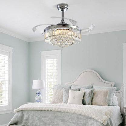 Presnell Dimmable Crystal Ceiling Fan with LED Lights and Remote Control Silver 48"