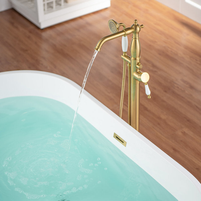 Single Handle Floor Mounted Tub Faucet (Handheld Shower Set BRUSHED GOLD