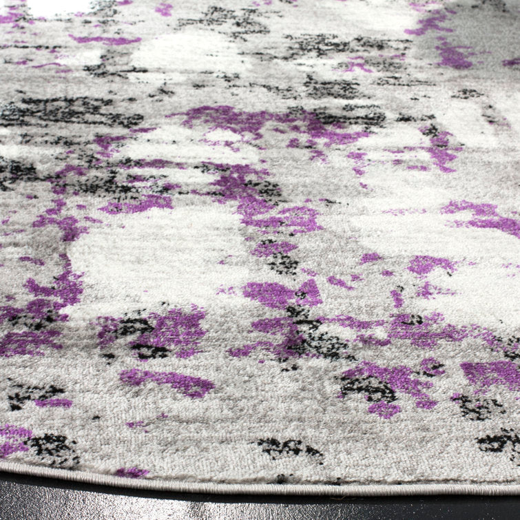 Jeter Abstract Gray/Purple Area Rug 8 ft Round