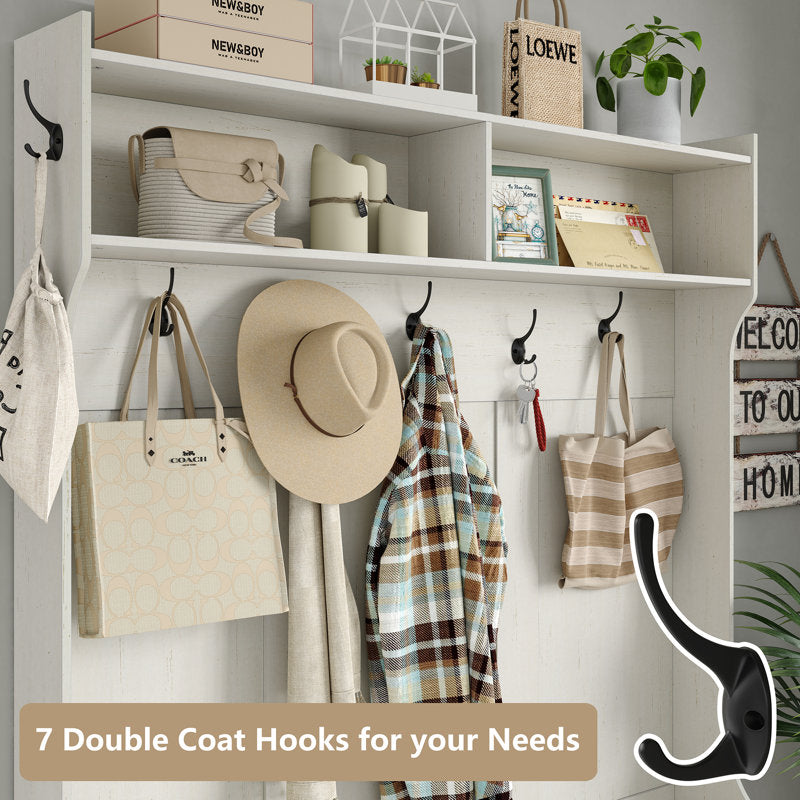 Jaxsin Hall Tree 51.3" Wide with Bench and Shoe Storage,4-in-1 Design Coat Rack for Entryway. White