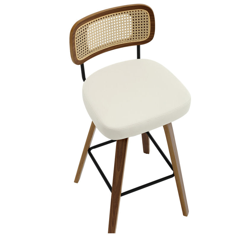 Julieza Swivel Upholstered Rattan Bar Stool