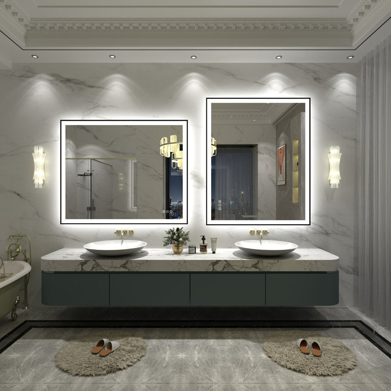 Aevar Space Aluminum Framed Front & Back LED Lighted Anti-fog Tempered Glass Bathroom/ Vanity Mirror 44x36