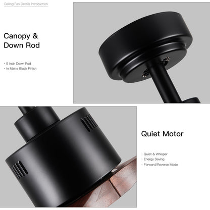 Farmhouse 52 in. integrated Ceiling Fan without Light, with Remote Control and 3 Solid Wood Blades