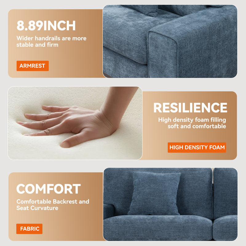 Karlita 71.5"" Chenille Sofa Square Arms Sofa Modern Style Loveseat With 2 Toss Pillows