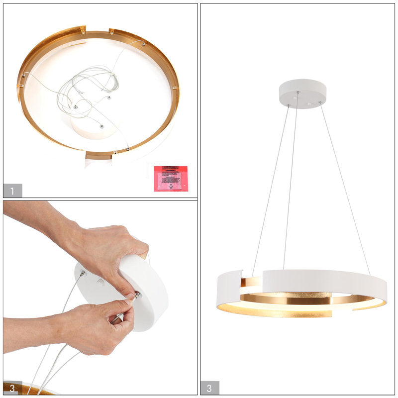 Kissey 1 - Lustre tambour moderne à LED dimmable, blanc et or